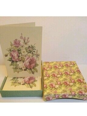 Vintage Victorian Rose Classic 8 Note Cards & Envelopes In Original Card Box